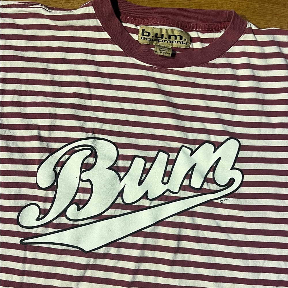 Vintage 1993 BUM EQUIPMENT Striped T-Shirt - Picture 2 of 5